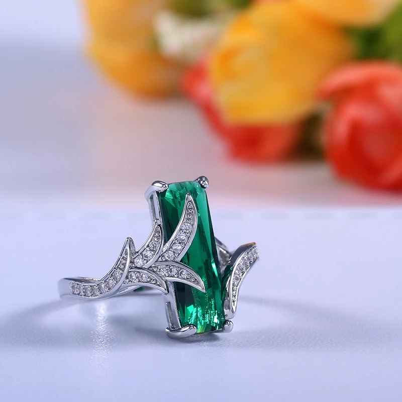 JS-CSR589green Jellystory, Трендовое серебро 925, ювелирное изделие, кольца с прямоугольной формой, зеленый топаз, драгоценный камень, кольцо для женщин, свадебный подарок, размер 6-10 - Цвет камня: JS-CSR589green
