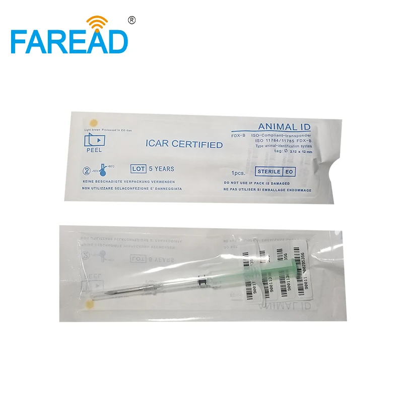 X20pcs RFID чип ISO11784/785 FDX-B 134,2 кГц 1,4x8 мм Стеклянная бирка с аппликатором для идентификации домашних животных