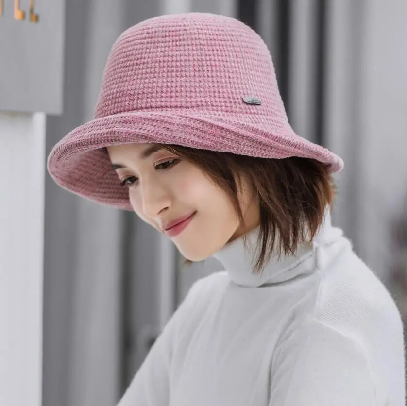 Bucket Hat Cover New Design For Women Solid Chenille Solid color Outdoor Autumn Winter For Ladies Fisherman Hat For Female