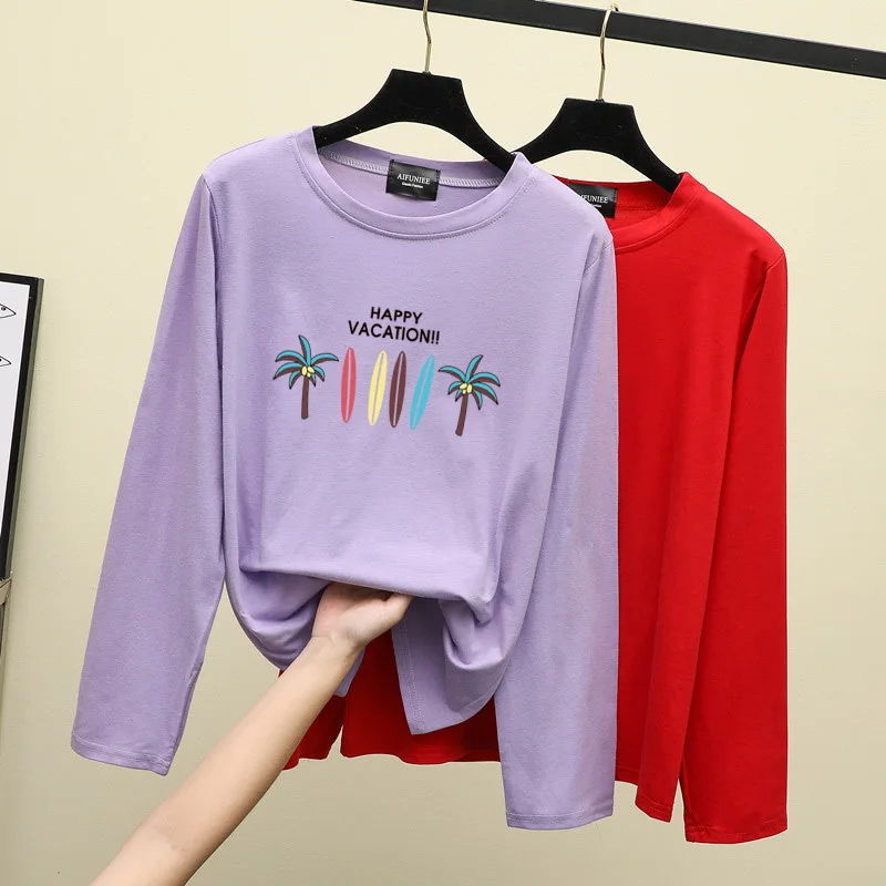 Футболка с длинным рукавом Женская 2019 Весенняя хлопковая белая Повседневная