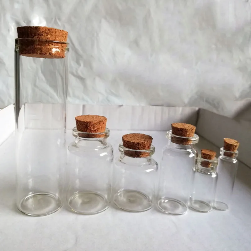

Mini Wish Bottle Clear empty Glass Jars 10-20 Pcs 50ml/20ml/15ml DIY Wedding Decoration gifts drifting bottle with Cork Stopper