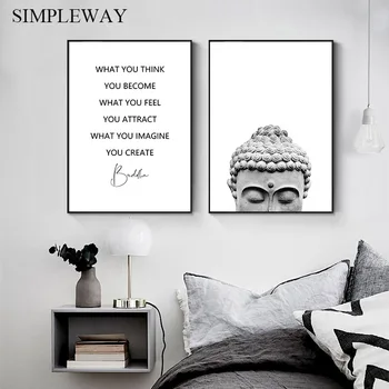 

Zen Buddha Head Statue Poster Motivational Quostes Canvas Print Minimalist Wall Art Picture Painting Buddhism Modern Home Decor