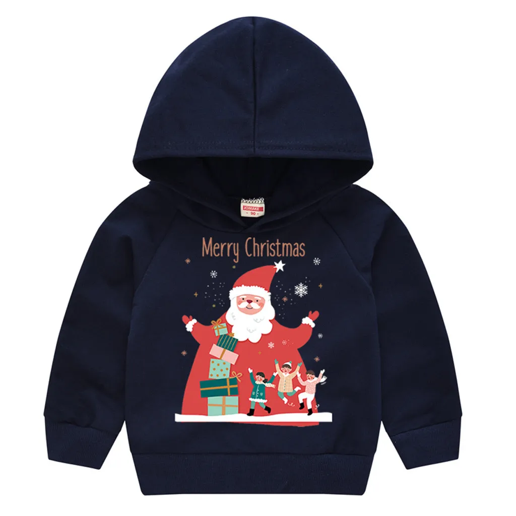 Свитер с капюшоном с рождественским Сантой для маленьких мальчиков и девочек топы, футболки одежда для маленьких девочек толстовки для мальчиков Одежда для маленьких мальчиков