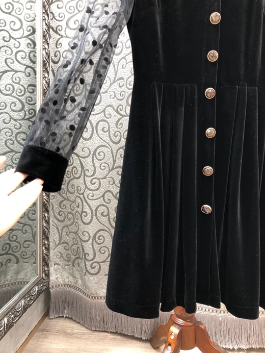Новинка, зимнее женское бархатное платье с v-образным вырезом и рукавами, 1030