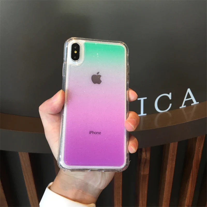 

Shiny glitter Gradient color armor case for iphone X XR XS XS Max Hard phone case for iphone 6 6s 7 8 plus protecitve shell