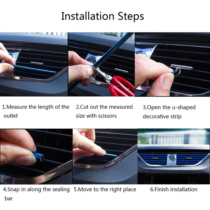 10PCS U Shaped Car Air Outlet Trim Strip Outlet Blade Colorful Decorative Strips Car interior accessories Auto Products