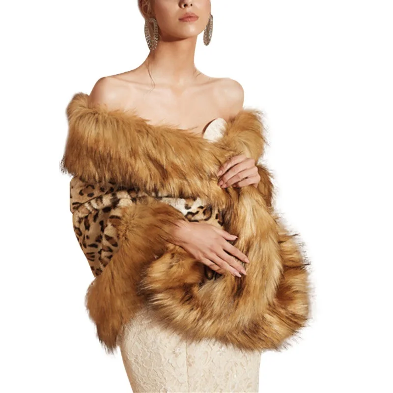 Leopard Faux Fur Coat Women Winter Casual Faux Fur Leopard Coat Print Long Sleeve Warm Shawl Cloak Jacket X