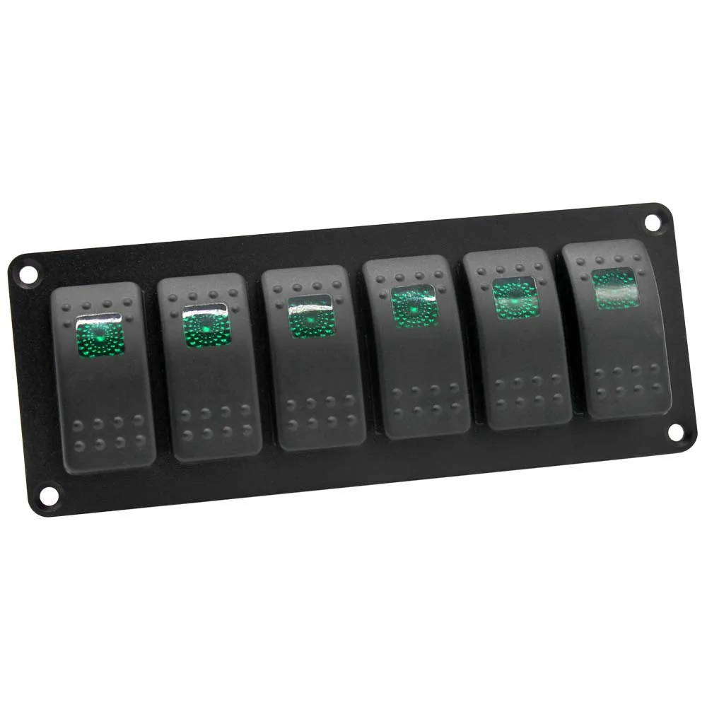 IZTOSS 12V-24V DC 6 Gang Car Marine Boat RV Green LED Toggle Rocker Switch Panel for RV Boat Yacht Marine car accessori