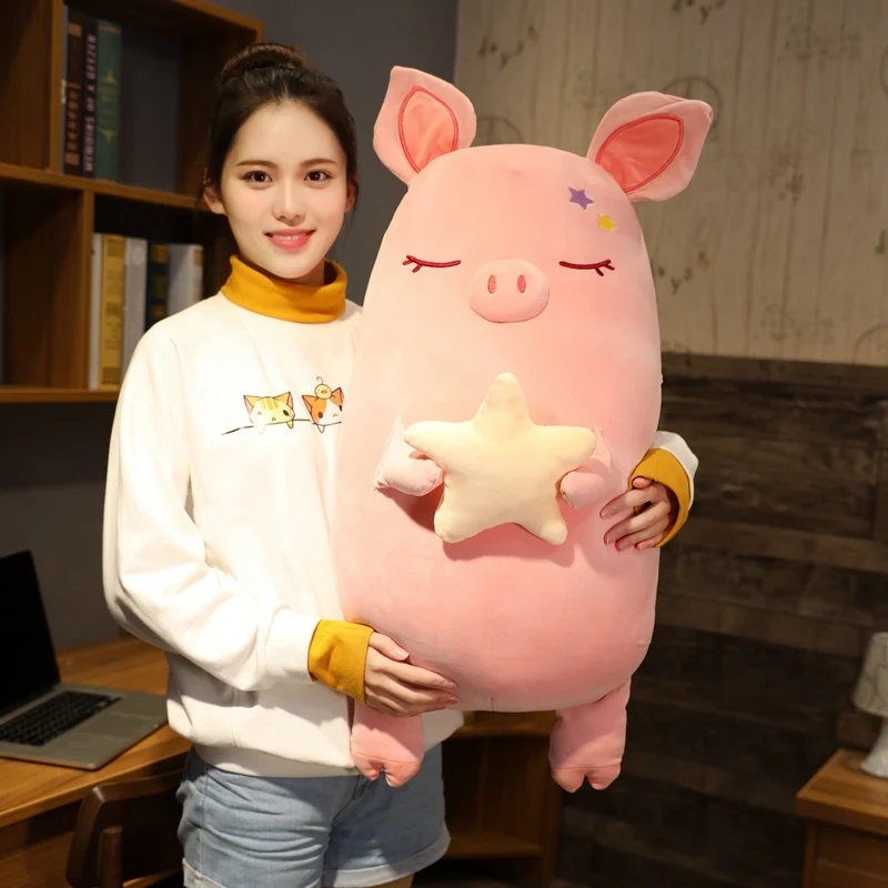 

Huggable New Soft Fat Pink Pig With Star Plush Toys Stuffed Cute Animals Piggy Doll Kids Appease Pillow Nap Cushion Girls Gift