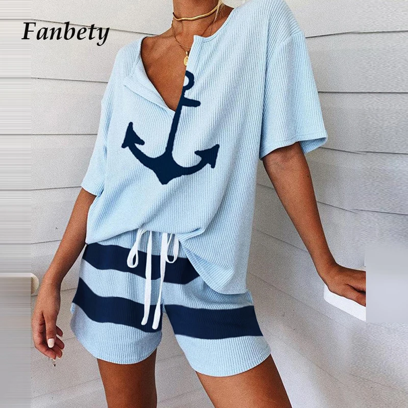 Женский Повседневный комплект из двух предметов топ с круглым вырезом и принтом