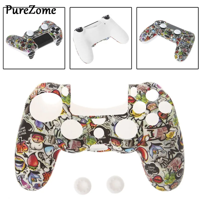 

Gamepad Controller Protective Case Silicone Sleeve Guards + 2 Grip Caps For PS4