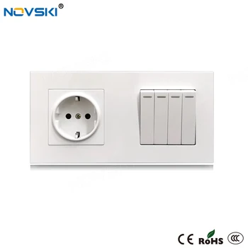 

NOVSKI 16A EU Wall Socket 4 Gang Switch 1 Way 2 Way 220v-250v Power Rocker Switch White PC Panel Grounded 2020 New Arrival