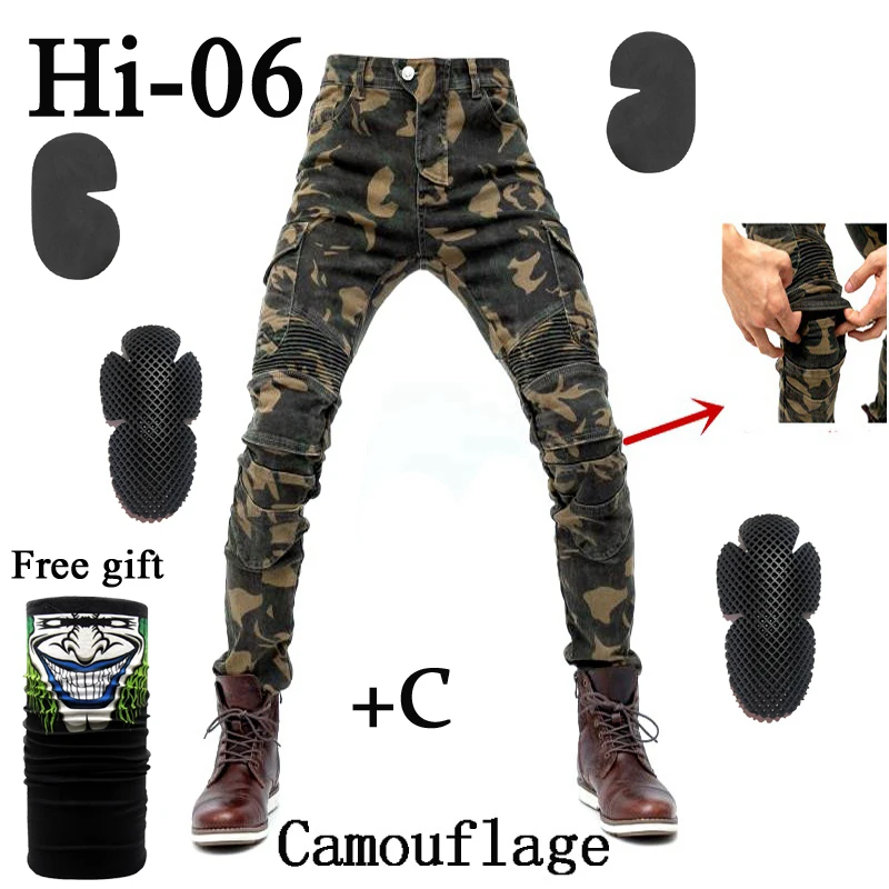 Hi-06 Camouflage C Мото rcycle джинсы Новые камуфляжные UBS-06 джинсы мужские защитные Экипировка мото брюки UBS-06 гонки - Цвет: Hi-06 Camouflage C
