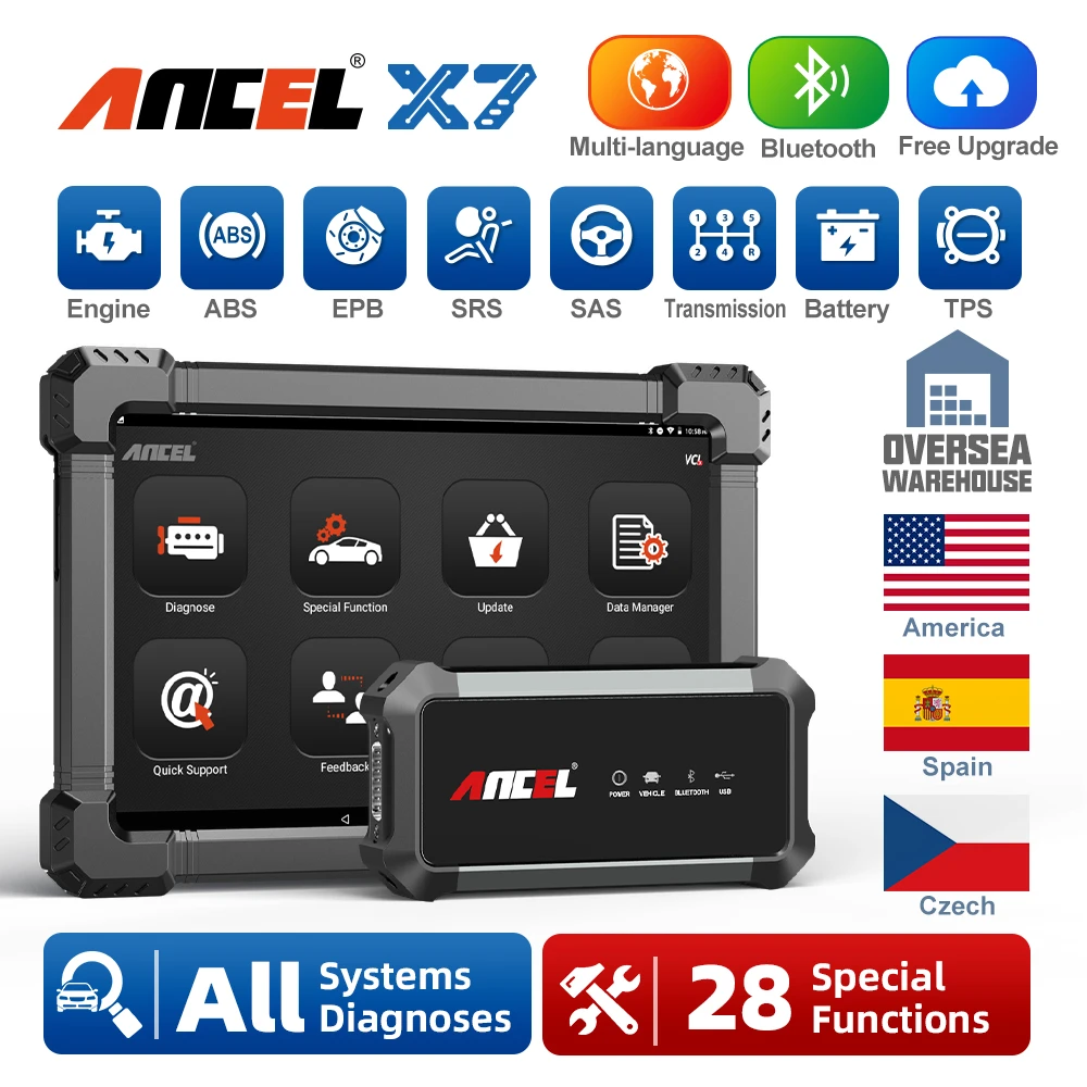 ANCEL X7 Obd2 Professional Diagnostic Auto Full System Multilingual Free Update BMS EPB ABS Oil Reset Auto Car Diagnostic Tool auto battery charger