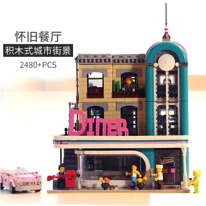 

2480+pcs Building Blocks Street View Bricks Creator Downtown Diners Collection Figures For Children Education Toys DHL For Free