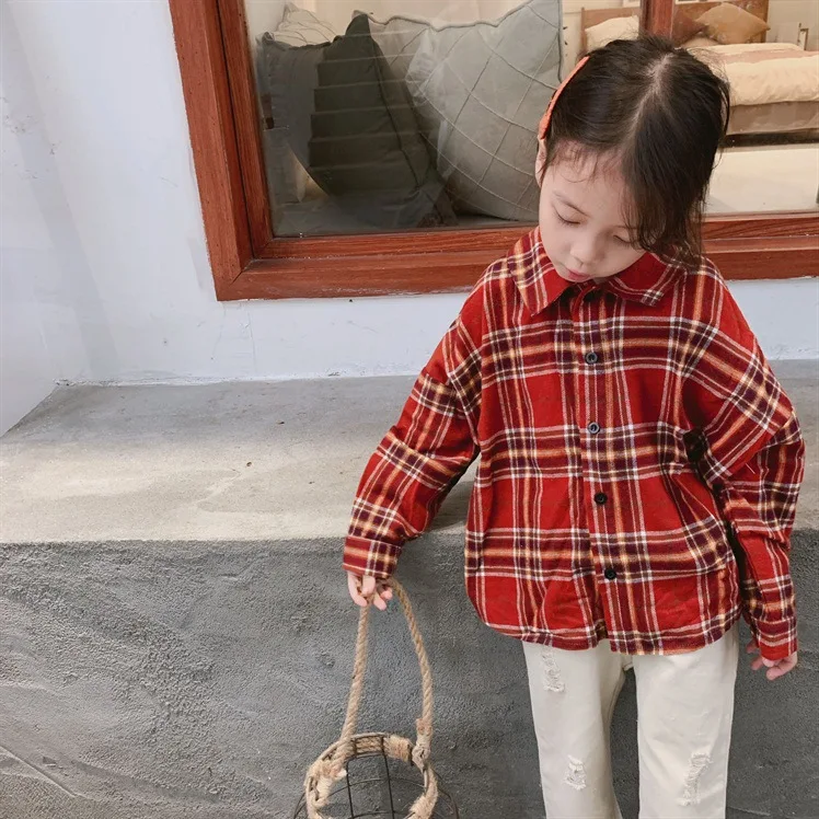 

2019 Autumn CHILDREN'S Shirt Korean-style Men And Women Baby Neutral Models Simple Comfortable Fashion-Style Loose-Fit Plaid Shi