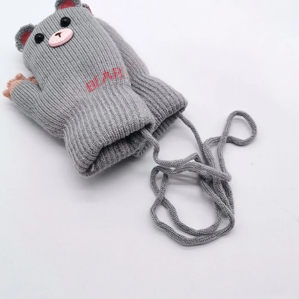 ARLONEET/Детские перчатки с рисунком медведя из мультфильма; зимние теплые плотные перчатки; вязаные детские повязки на голову для девочек и мальчиков; варежки; перчатки