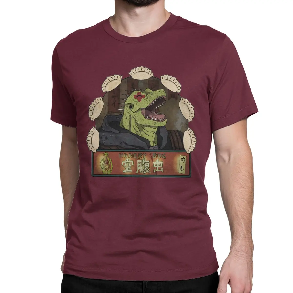 Hungry Bug Gyoza Anime Gothic T-Shirts for Men - 100% Cotton Short Sleeve Tee, Large Size