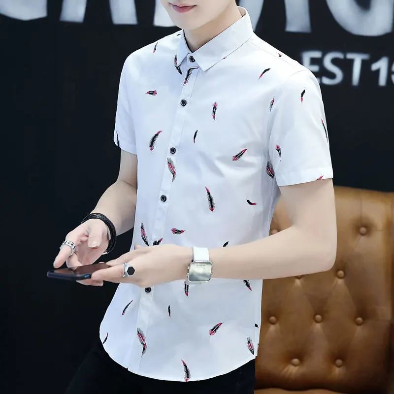 

Летняя модная красивая Мужская рубашка в простом стиле, шикарный кардиган с отложным воротником, высококачественный брендовый облегающий Повседневный Кардиган в стиле Харадзюку с короткими рукавами