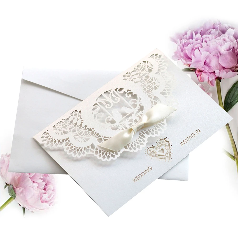  10pcs Wedding Invitations Lace Pattern Cards Laser Cut Paper Cards Announcement Greeting Postcards  - 4000444578431