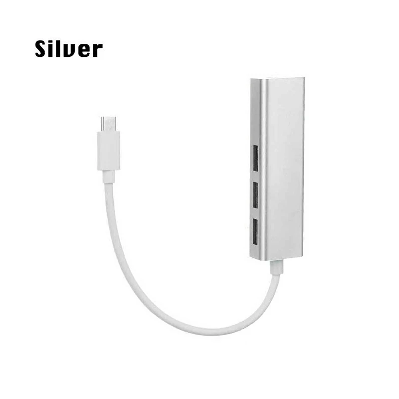 USB C концентратора Gigabit Ethernet Rj45 сетевой адаптер Тип usb C до USB 3,0 HUB10/100/1000 сетевая карта для MacBook Windows7 8 10 планшет - Цвет: Серебристый