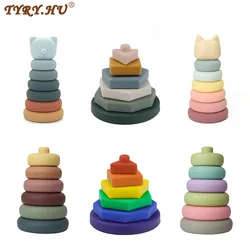 TYRY.HU 1Set Silicone Building Block BPA Free Baby Silicone Teether Soft Block Folding Educational Game Toys