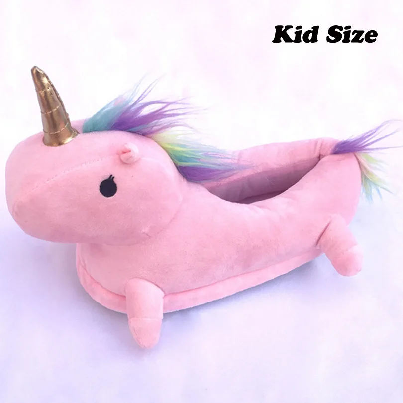 Kids Size Тапочки с единорогом для малышей; пижамы кигуруми; Детские теплые домашние тапочки; домашняя обувь для мальчиков и девочек; повседневная одежда для костюмированной вечеринки - Цвет: Kids Size