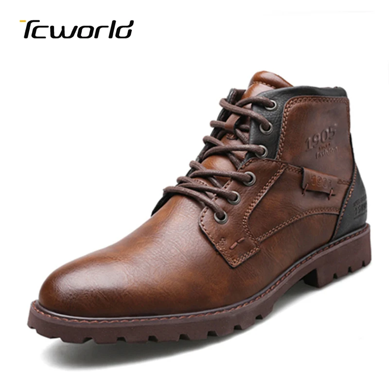 

Autumn and Winter Martin Boots Men's Short Boots Retro Bota Masculina Zipper Leather Desert Work Boots US6.5-13