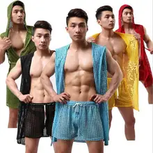 Мужская одежда, ночной халат, мужские трусы, открытая борцовское трико, Сексуальный банный халат, сценическая танцевальная клубная одежда, мужской жилет с шапкой