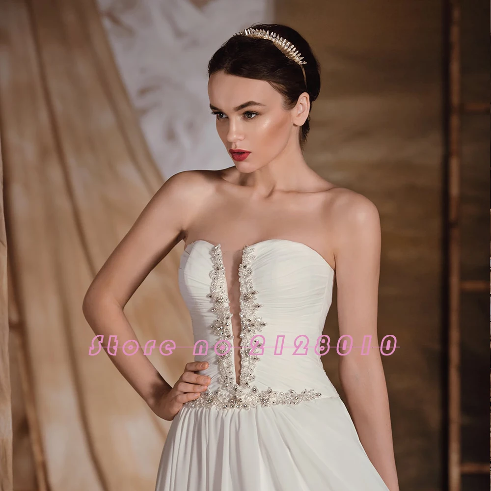 Шифоновые облегающие Свадебные платья Robe De Mariage блестящие плиссе с бисером и кристаллами на шнуровке Элегантные платья Интернет-магазин Китай