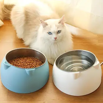 

15 Degree Tilted Pet Non-slip Puppy Cats Neck Protection Water Feeder Dishes 1.5L Stainless Steel Dog Bowls Pet Feeding