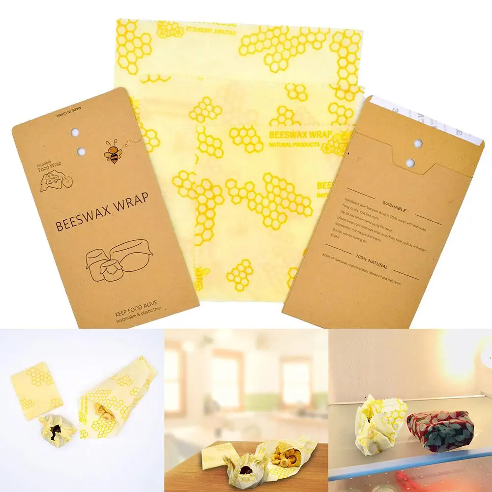 3Pcs/Set Reusable Eco-Friendly Organicing Natural Beewax Food Storage Wrap Cloth