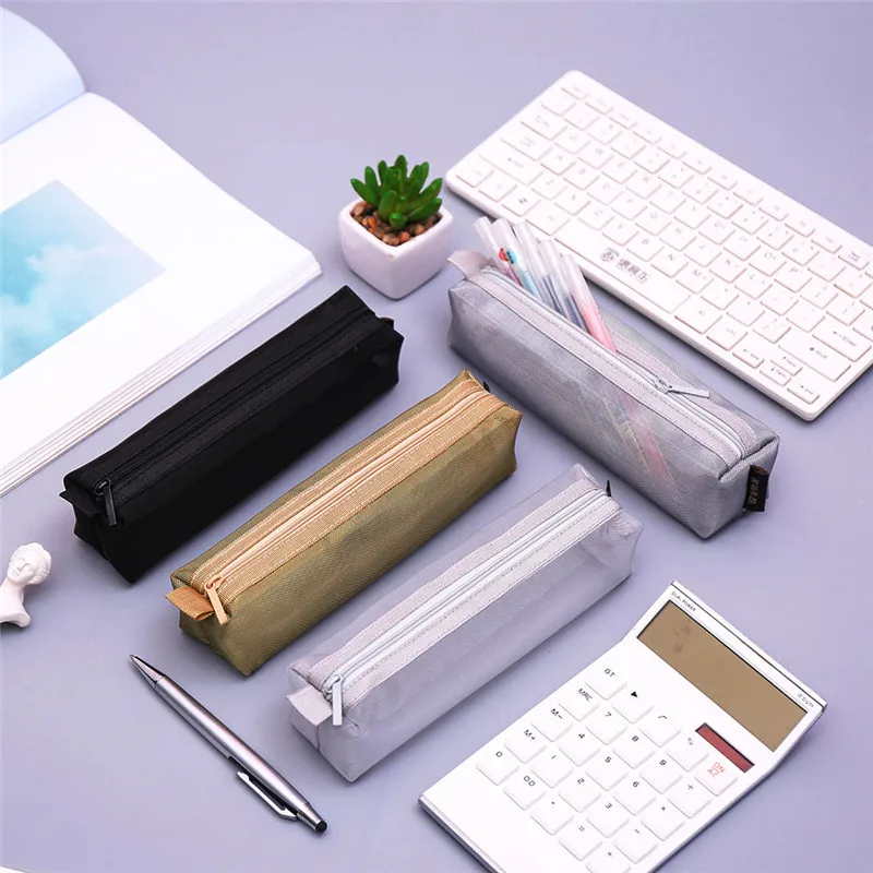 

Popular Transparent Net Salad Chain Zipper Pencil Bag Large Capacity Mesh Pencil Case School Supplies Stationery Organizer