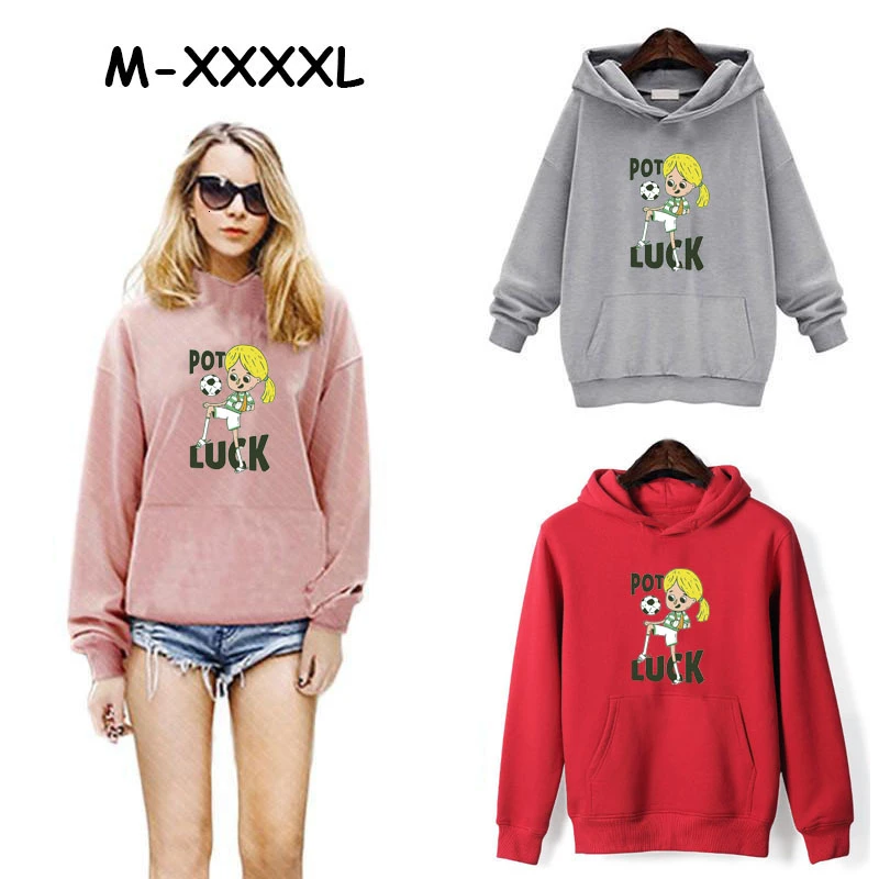 

Autumn Winter Casual Couple Streetwear Football Luck Girl Print Long Sleeve Thick Sweatshirts Hooded Broadcloth Hoodies Pullover
