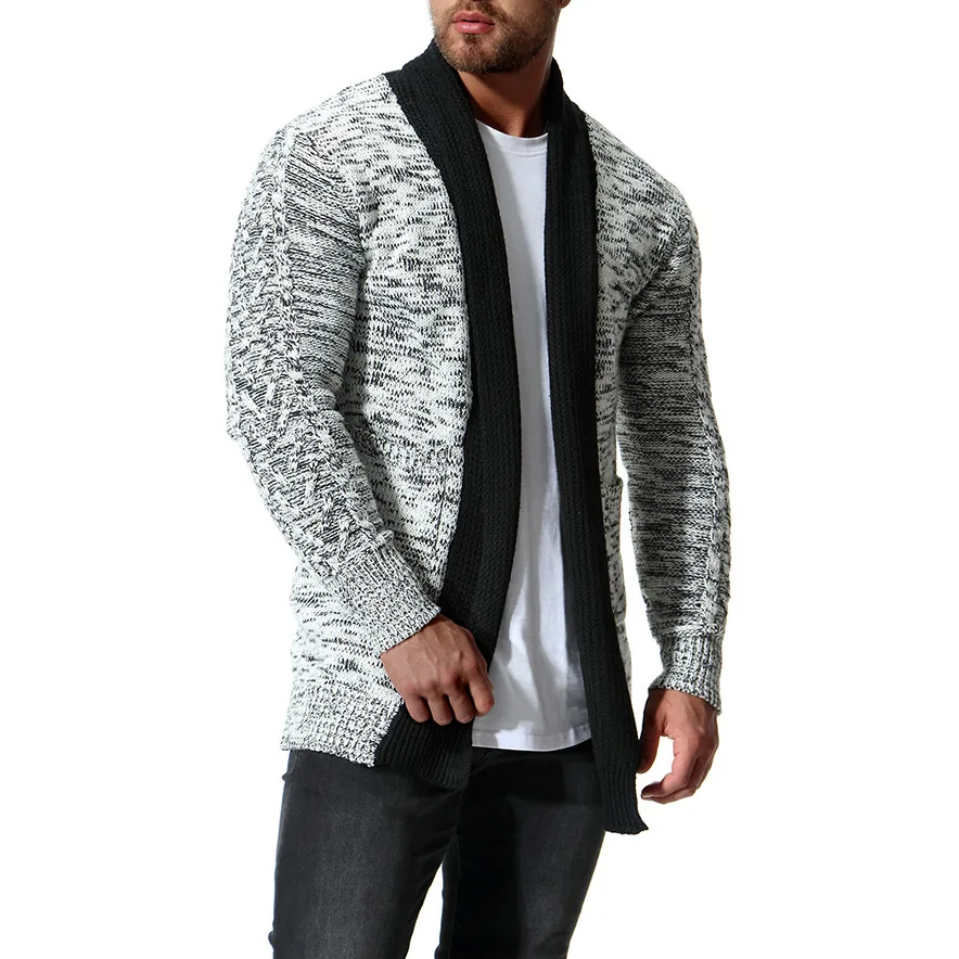 

18 Autumn And Winter New Style Thick Mid-length Contrast Color Sweater Knitted Sweater Coat Cardigan Mantle Xym014