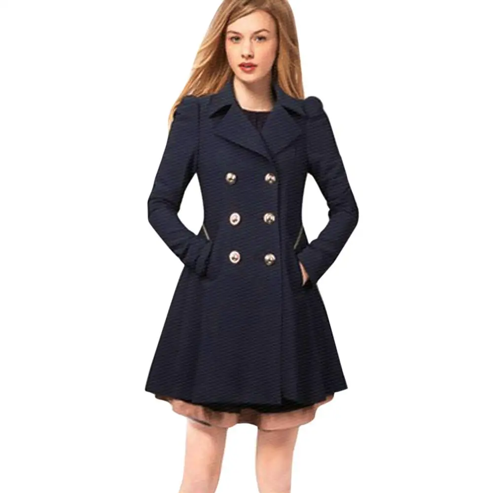 

New Fashion Women Trench Coats Turn-down Collar A-Line Elegant Work Formal Winter OL Windbreaker Hip Length Hem Overcoats D20