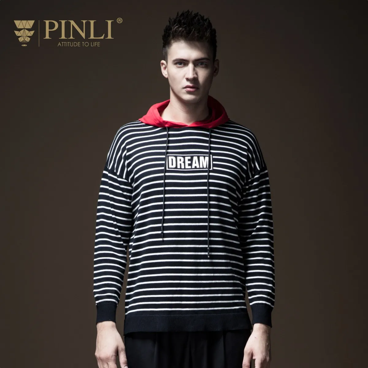 Pinli 2020 Spring New Discount Clearance Slim Striped Color Block Hooded Elastic Waist Hot Sale Casual Men Sweater Coat Pullover | Мужская
