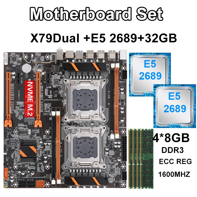 Комплект материнской платы X79 с двумя процессорами 2 шт. Xeon E5 2689 4 8 ГБ 1600 МГц память