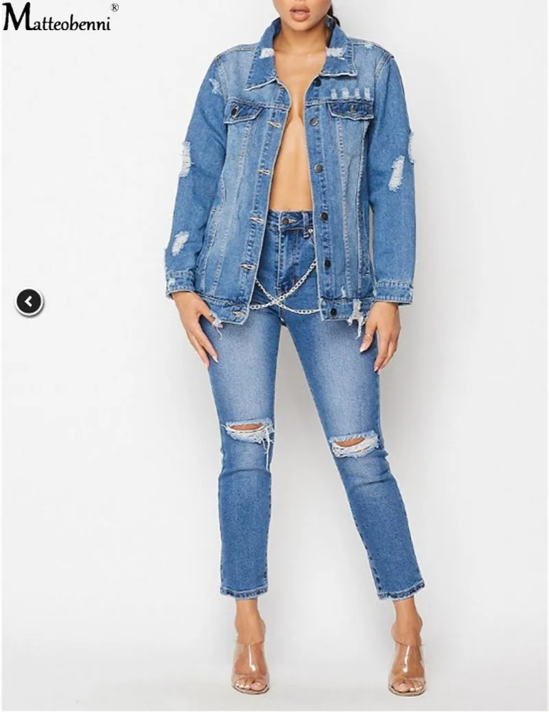Autumn Winter Womens Frayed Denim 
