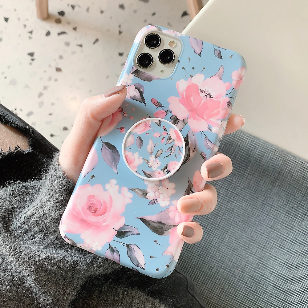 Винтажный чехол для телефона с подставкой и цветочным рисунком iPhone 12 11 Pro Max Mini XR X