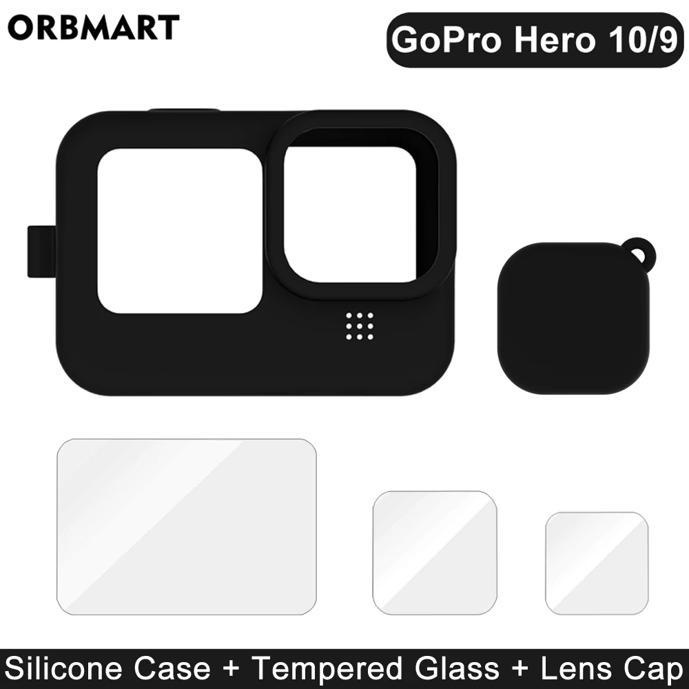 Силиконовый чехол для GoPro Hero 10 9 черное закаленное стекло Защитная пленка экрана