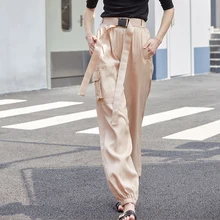 AEL Весна винтажный пояс абрикосовый женские брюки-карго брюки с высокой талией мешковатые джоггеры брюки женский стиль сафари одежда