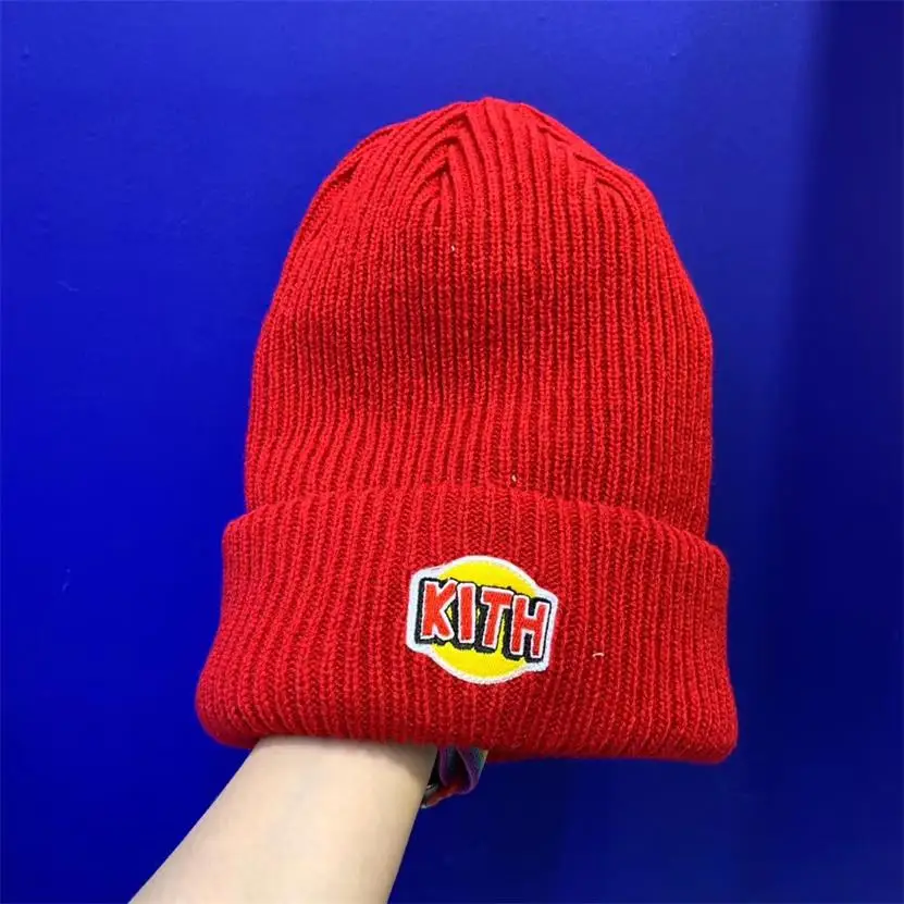 KITH вышивка зимние шапки бини для женщин мужчин без полей часы Docker череп кепки капот вязаные хип хоп Акриловые с манжетами Skullies