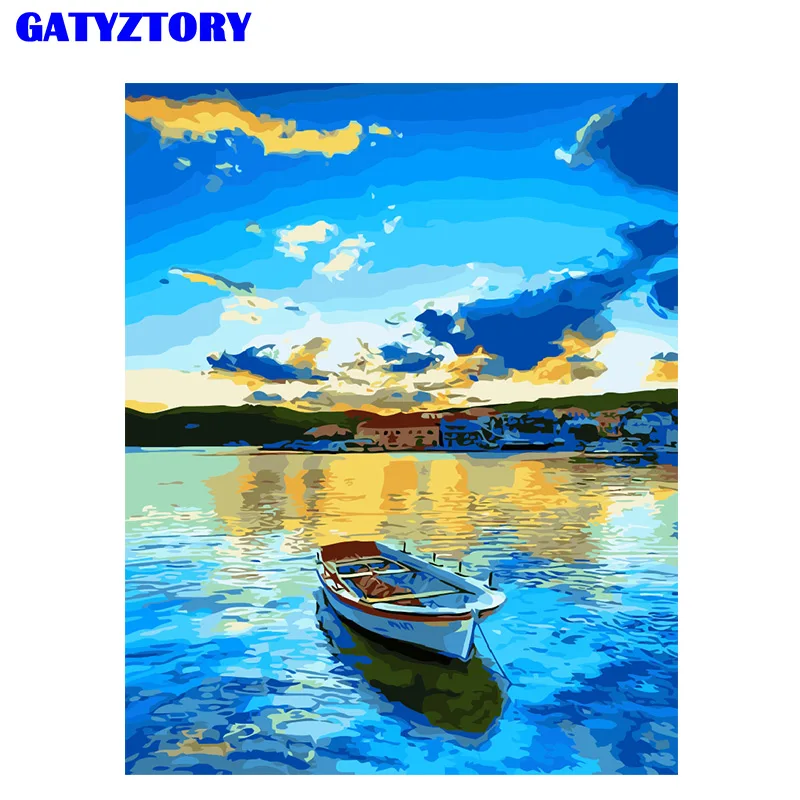 

GATYZTORY Frame Diy Painting By Numbers boat lake Acrylic Canvas Paint By Numbers Handpainted Oil Painting For Home Decoration