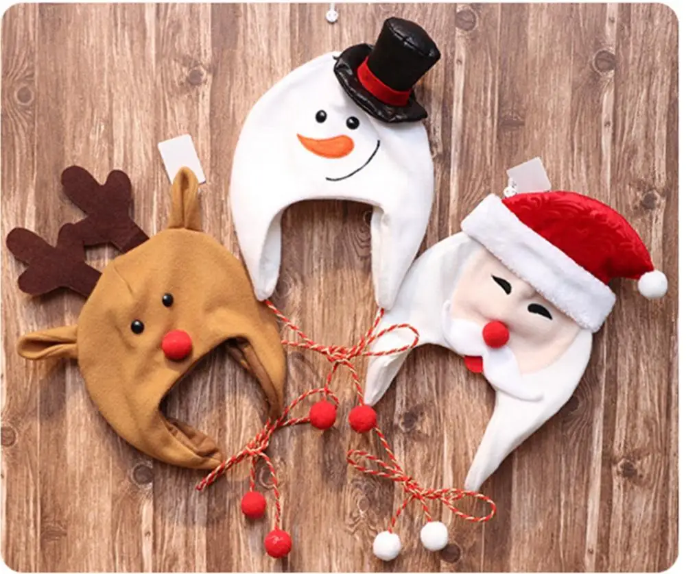 

Christmas Hat Christmas Tree Hat Decoration Adult Children Hat Child Brushed Cloth Long Rope Cartoon Snowman Elk Hat