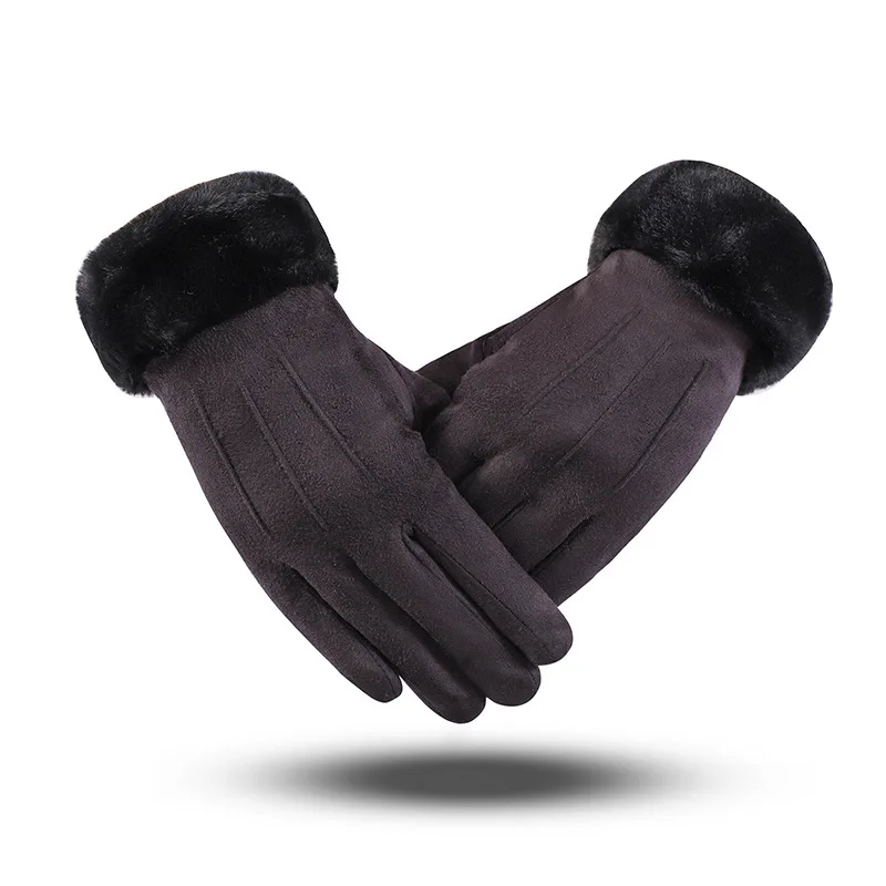 Winter new brand designer striped gloves women suede touch screen warm gloves girl plus velvet outdoor riding five-finger gloves