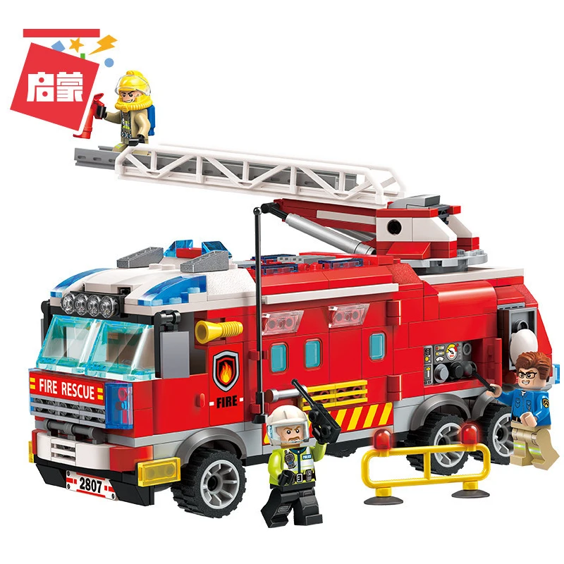 

City Police Building Blocks Firefighter Ladder Fire Truck Figure Bricks Car Train Firemen Kits Sets Kids Toys Compatible Gifts