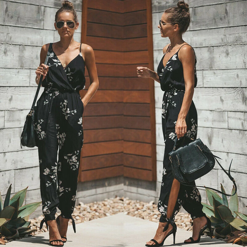 Женская мода Boho Цветочный ремень без рукавов с v-образным вырезом комбинезон женский женская повседневная одежда женская летняя одежда