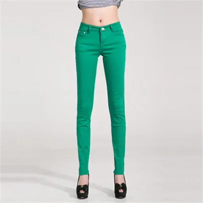 K104 Grass green LJCUIYAO Для женщин Карамельный цвет штаны, брюки-карандаш, осень в элегантном офисном стиле, брюки со средней посадкой для Для женщин обтягивающие джинсы брюки для девочек - Цвет: K104 Grass green