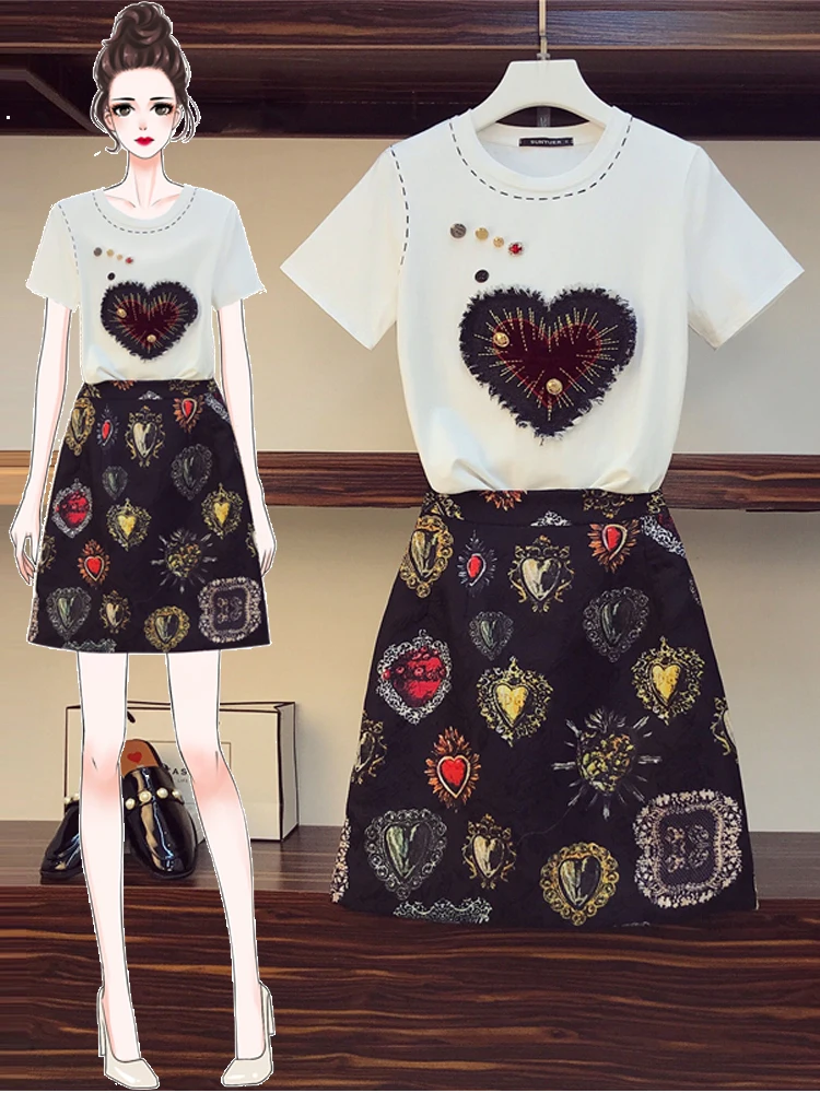 

Two Piece Set for Women Short Sleeve T-shirt + Skirt Female Summer Outfit Slim Skirts Suits Two-Piece Set Vestidos Students Sets